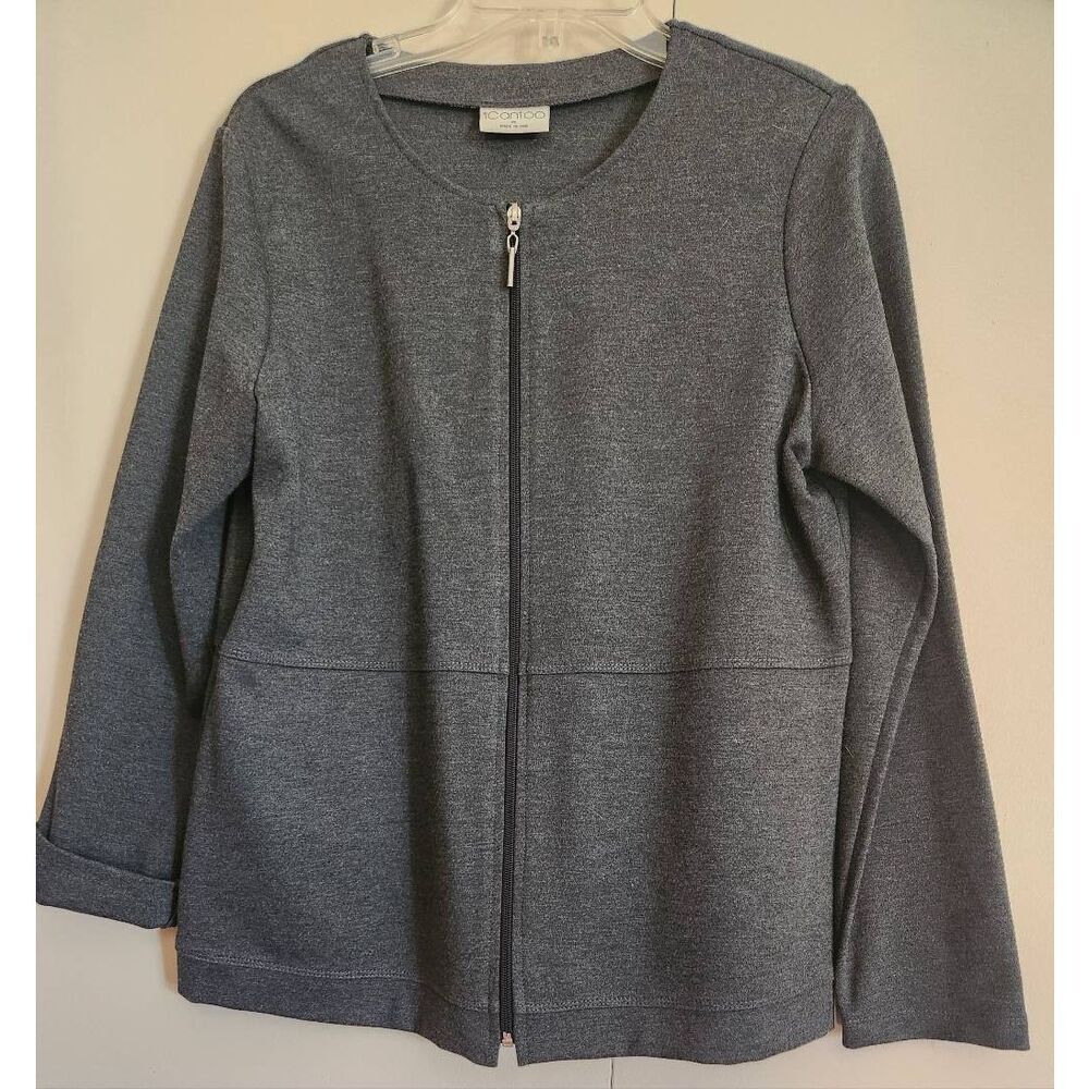 J35  I CanToo comfortable dressy/causal gray knit zip up jacket